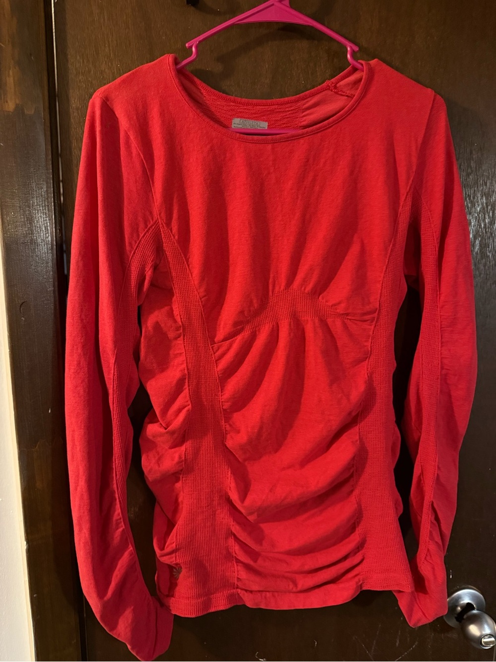 Athleta Red Long-Sleeve Ruched Crewneck Top